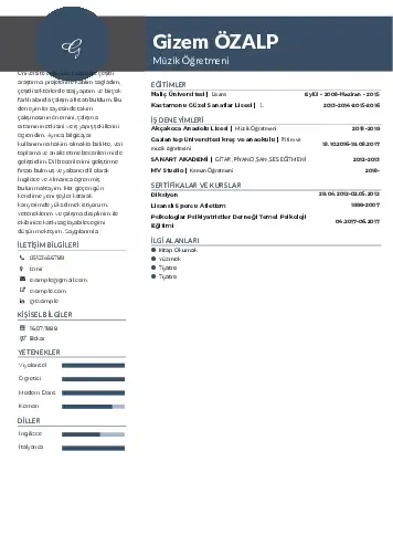 Müzik Öğretmeni Cv Örnekleri cv indir